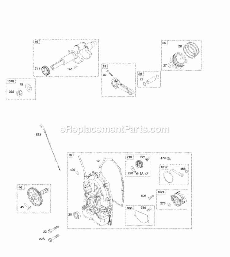 PistonRingsConnecting Rod Crankcase Cover Diagram and Parts List for 613477-1202-E1  Briggs and Stratton Engine